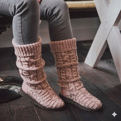 MUK LUKS Womens Shelly Cuff Top Slipper Boots SZ 10 Knit Cozy Winter House Shoes