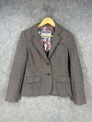 Joules Blazer Jacket Womens Size UK 10 Brown Tweed Herringbone Hacking Country