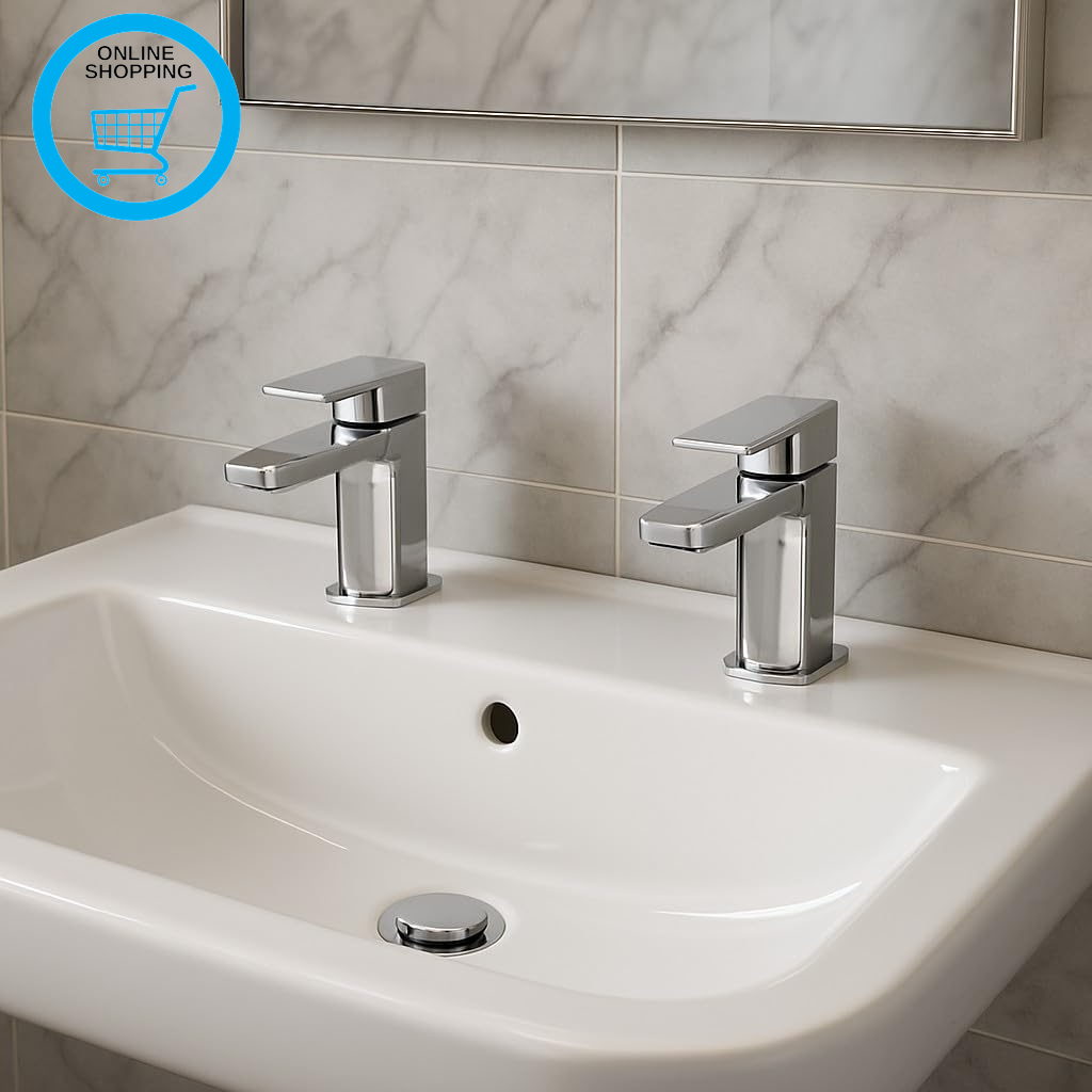 Mura Chrome Basin Taps (Pair) Hot and Cold | Polished Chrome Finish | Hot and Co