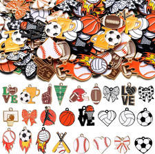 100 Pcs Sport Charms Bulk for Jewelry Making Soccer Baseball Football Dinkball B