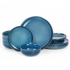 Plates and Bowls Sets, Ceramic Dinnerware Sets, 12 Pieces Modern Stoneware Di...