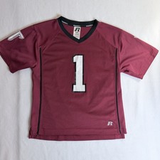 Russell Boys Football Jersey M (8) Maroon Mesh Breathable V-Neck Short Sleeve