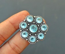 Blue Topaz Gemstone 925 Sterling Silver Ring Handmade Jewelry Gift For Valentine
