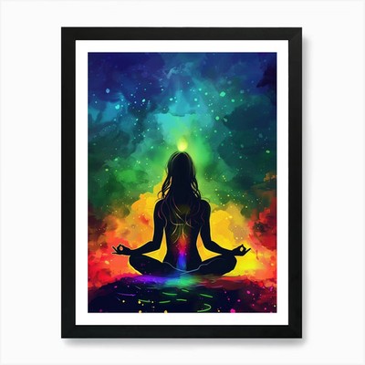 Meditation Frau in Lotus Pose Kunst Gerahmtes Wandbild Poster Leinwanddruck Bild