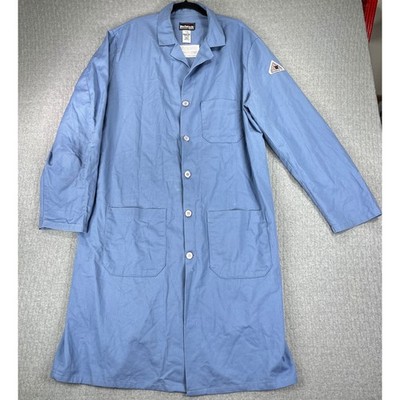 Bulwark Lab Shirt Coat Men L Blue Flame Resistant Excel FR Workwear Long ARC 7.7
