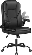 Ergonomic Leather Office Chair with Flip-Up Arms  Adjustable Height, Black