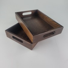 Wooden Serving Trays 30 cm Long, Set of Two, Hand Painted in Dark Brown color