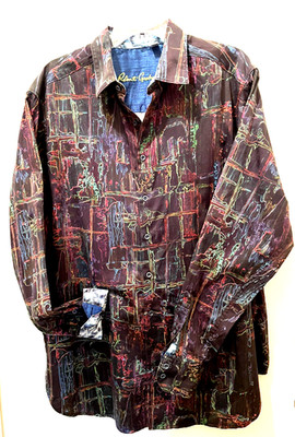Signature Robert Graham Mens Abstract Neon Design L/S Shirt  1XLT  
