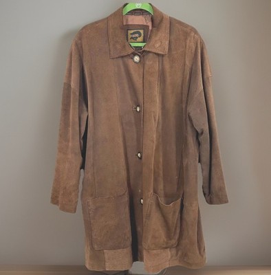 Womens Vintage 90s Suede Leather Car Coat Brown Equestrian Lining Boho Fox Run