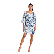 Mestiza NWT SZ XSM Vivienne Bell Sleeve Mini Dress Blue Monkey Toile Print