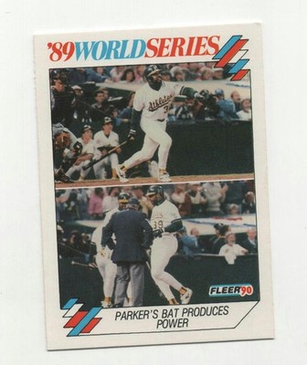 1990 Fleer #9 Parker's Bat Produces Power World Series Oakland Athletics