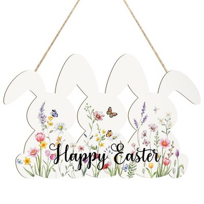 Wooden Easter Wreath for Front Door Sign Wall Signs Rabbit Door Spring Decora...