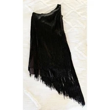 Aidan by Aidan Mattox | One Shoulder Flapper Style Black Dress with Fringe | 4