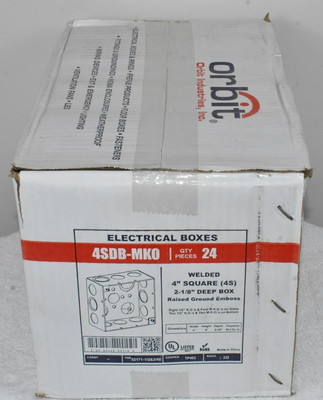 BNIB 24 Orbit 4SDB-MKO 4'' Square 2-1/8'' Deep Steel Outlet Box Like Raco 232