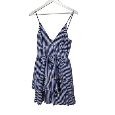 London's Calling Womens Size Large Blue White Striped Ruffle Mini Sundress