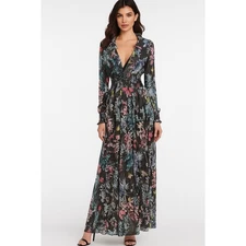 Rococo Sand Maxi Dress V-Neck Ruffles Black Long Sleeve Handmade Size Medium