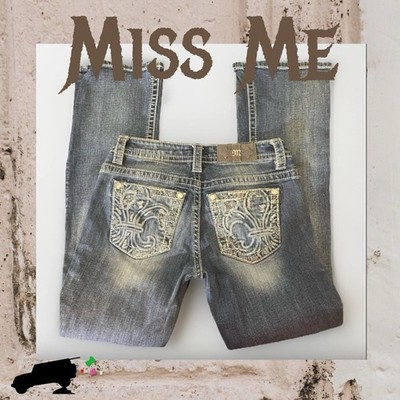 MISS ME VTG Jeans Blue Med. Wash Embroidered Fleur Di Les Boot Cut Womens SZ 25