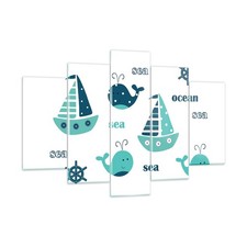 Quadro su Vetro 150x100cm Balene navi bambini stelle marine Stampe Murale