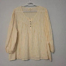 A New Approach Shirt Women's Beige/yellow Print Blouse Size XXL
