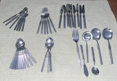 43 Pieces Set Lot Oxford Hall Japan Stainless Flatware OXH58 Spoons Forks Knife