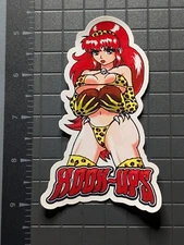 Hook-Ups Sticker Decal - Anime Cave Girl with Coconuts, Leopard Print Pin-Up