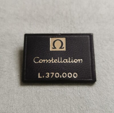 Omega Seltene Constellation Display-Tag Mit Preis Leder Schwarz Gold Schrift