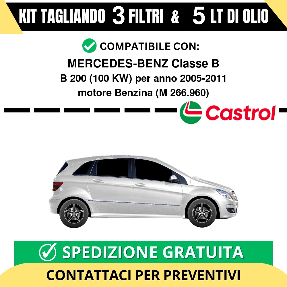 Kit Tagliando 4 Filtri Compatibile Per Mercedes B Classe W245 200 CDI (140 CV, OM640) – Aria, Olio, Carburante, Abitacolo + Liquido Tergivetro In Omaggio