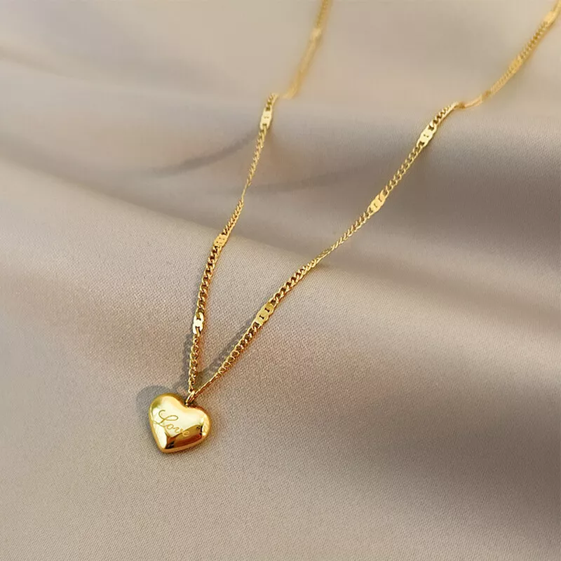 18k Gold Love Heart Pendant Necklace Women Wedding Engagement Party Jewelry  Gift