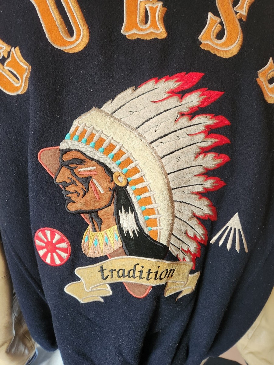 🔥🚨Vintage 90s Guess Medium Leather Wool Varsity Indian 🔥🚨Vintage 90s Guess Medium Leather Wool Varsity Indian