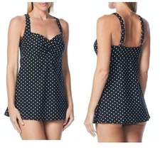 Gabar Black & White Polka Dot One Piece Swim Suit Dress Size 22W