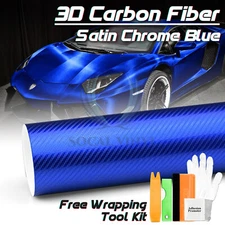Satin Chrome Carbon Fiber Blue Vinyl Wrap Air Release Decal Sheet Film Sticker