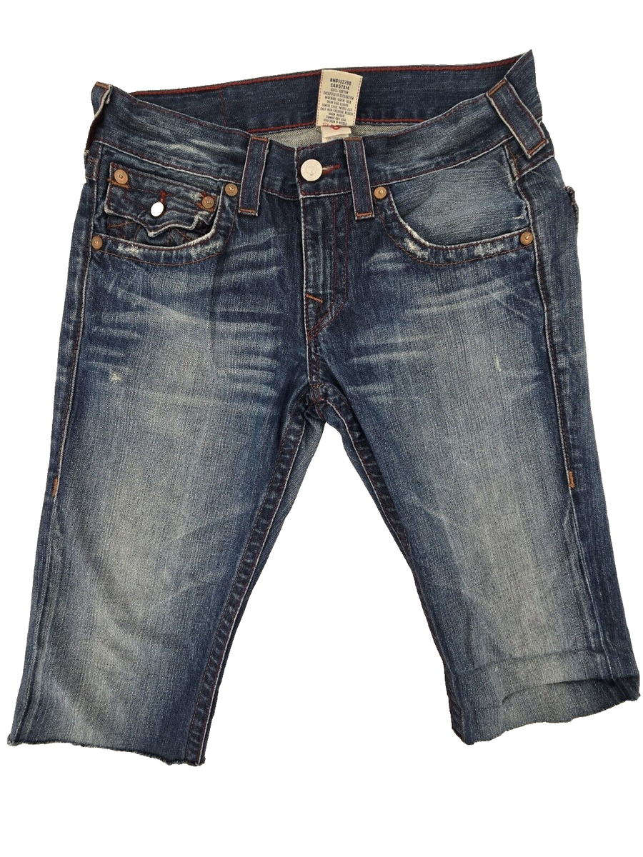 True Religion Jean Shorts 30 Blue Denim Straight Cut Off Made in