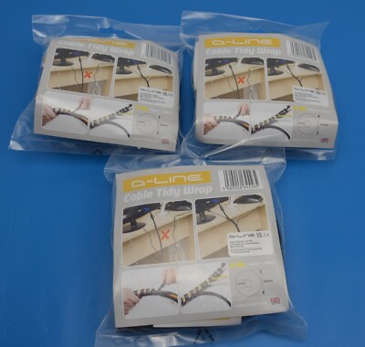 3 x D-Line 2,5 Meter schwarz Kabel Ordnung Verpackung / Management Lösung (10mm - 40mm)