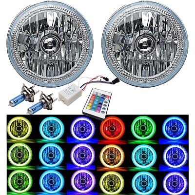 7'' RGB COB LED Multi-Color White Red Blue Green Halo Angel Eye Headlights Pair