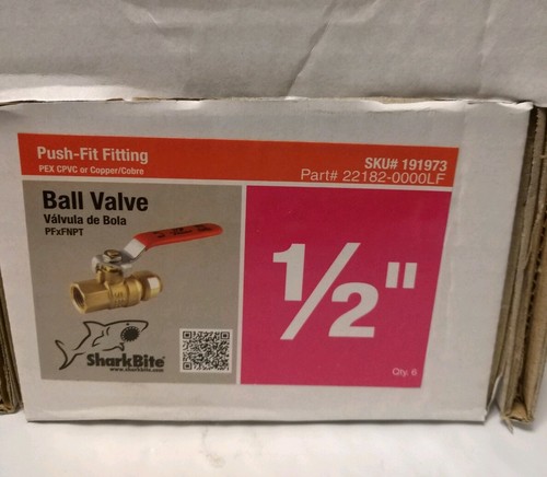 Lot of 6 SharkBite 1/2" Ball Valve Push-Fit Fitting PFxFNPT 22182-0000LF