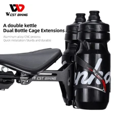 WEST BIKING Bike Dual Water Drink Bottle Cage Holder Extension Mount Black