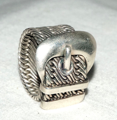 Vintage Silver Link Design Belt Buckle Motif Ring Sz.7  (KoS) L17