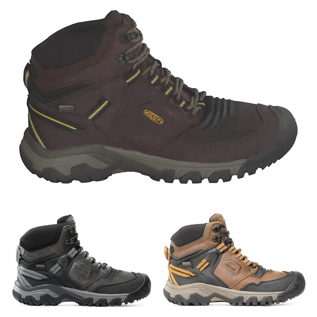 Keen Mens Boots Ridge Flex Mid Lace Up Ankle Outdoor Hiking Leather Textile