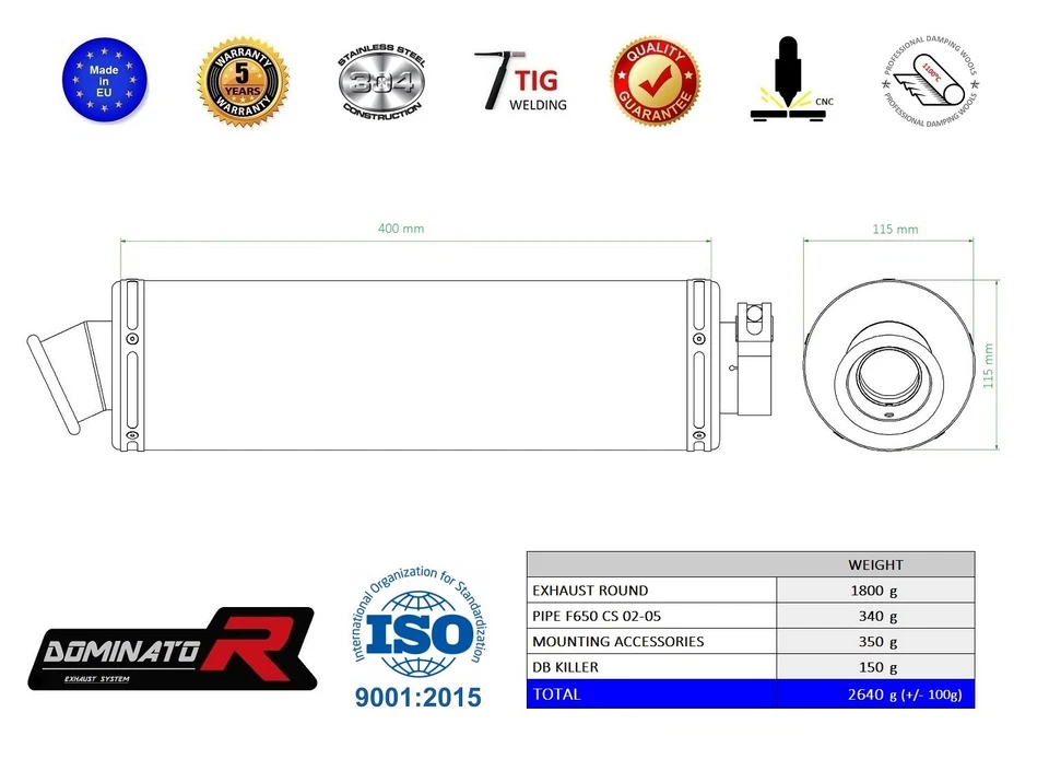 Silenciador de escape DOMINADOR REDONDO BMW F650 CS 02-05 + DB KILLER Foto 2 de 2