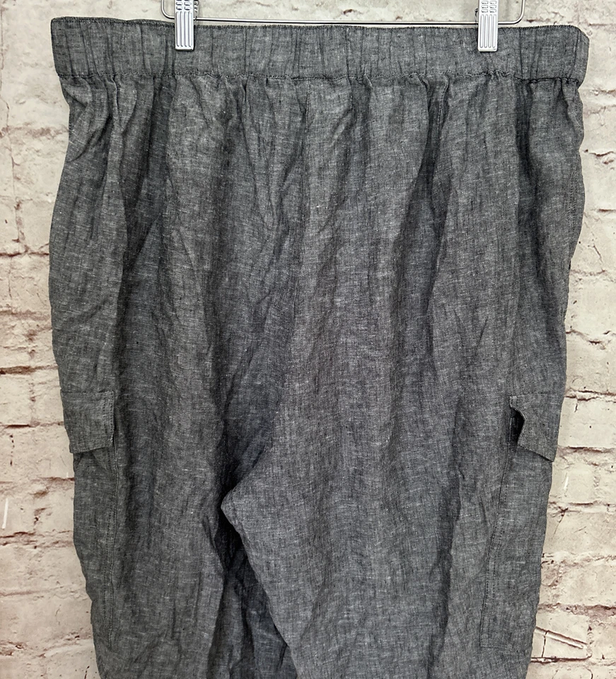 NEW YORK & Company Mujer XXL Gris Mezcla de Lino Pantalones de Carga Corbata Cintura NUEVO Foto 4 de 4