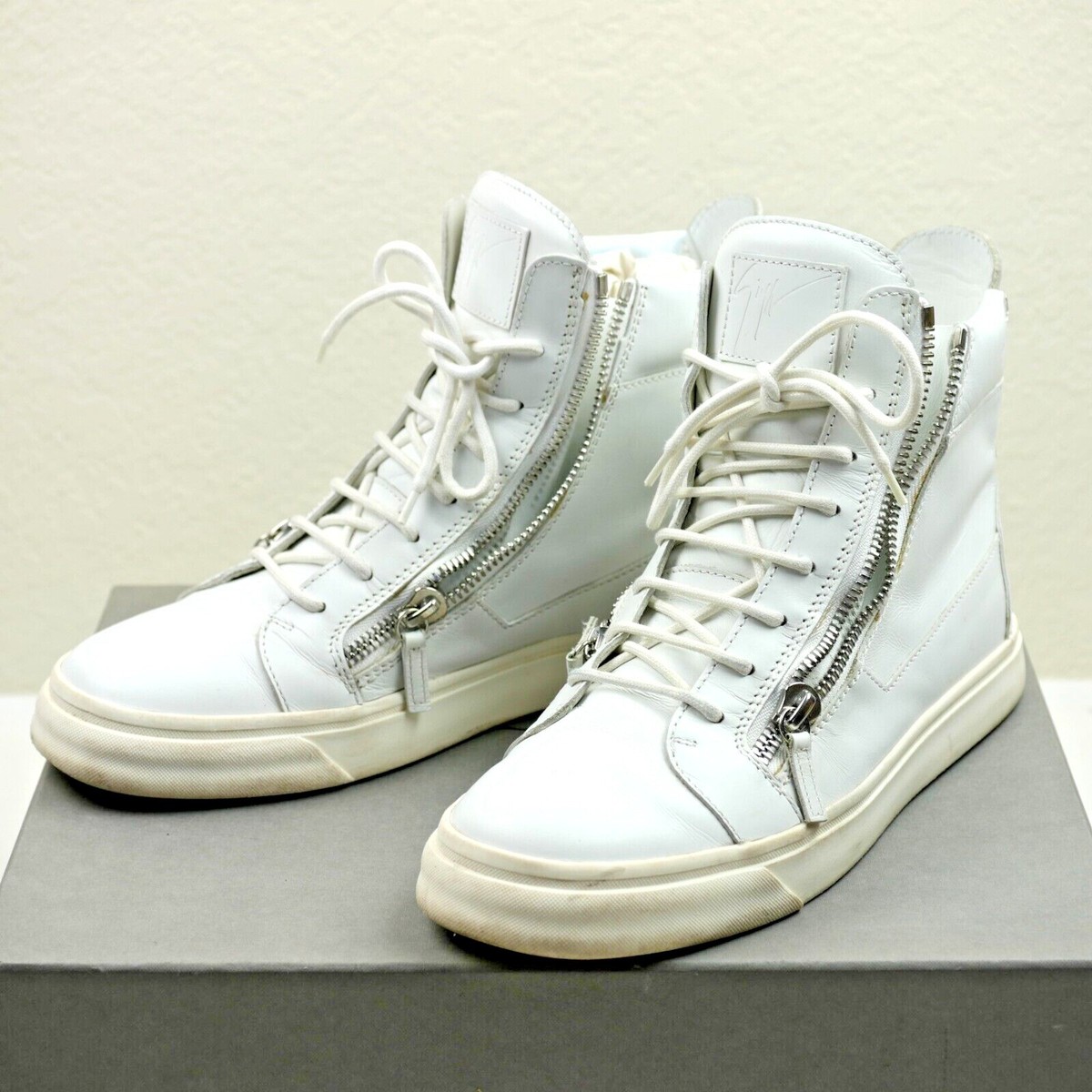 Giuseppe Zanotti London Double Zip White Leather High Top Giuseppe Zanotti London Double Zip White Leather High Top
