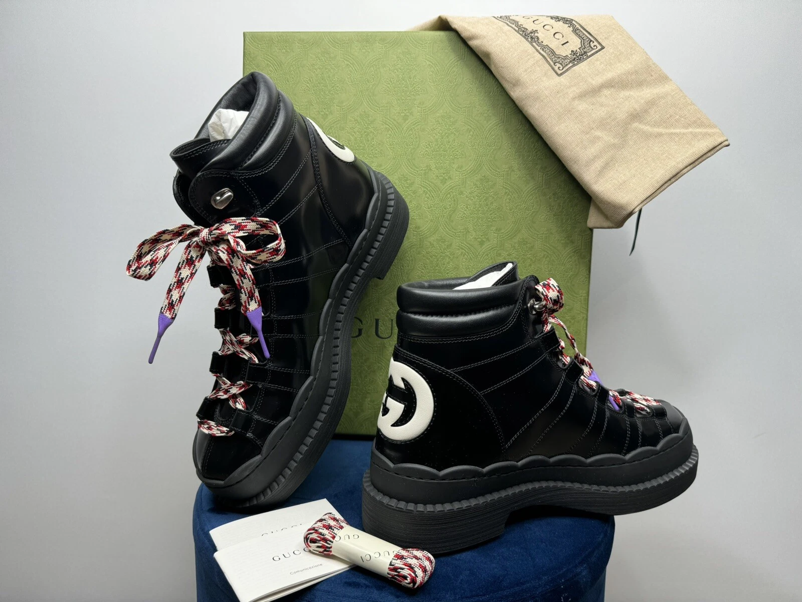 Bottes en cuir Gucci GG pour hommes bottes chaussures noir monogramme taille 42,5 (8,5) neuves