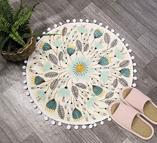 Circle Rug Pom Round Small Area Rug 2ft with Chic Pom Pom Fringe Floral 2' Round ...