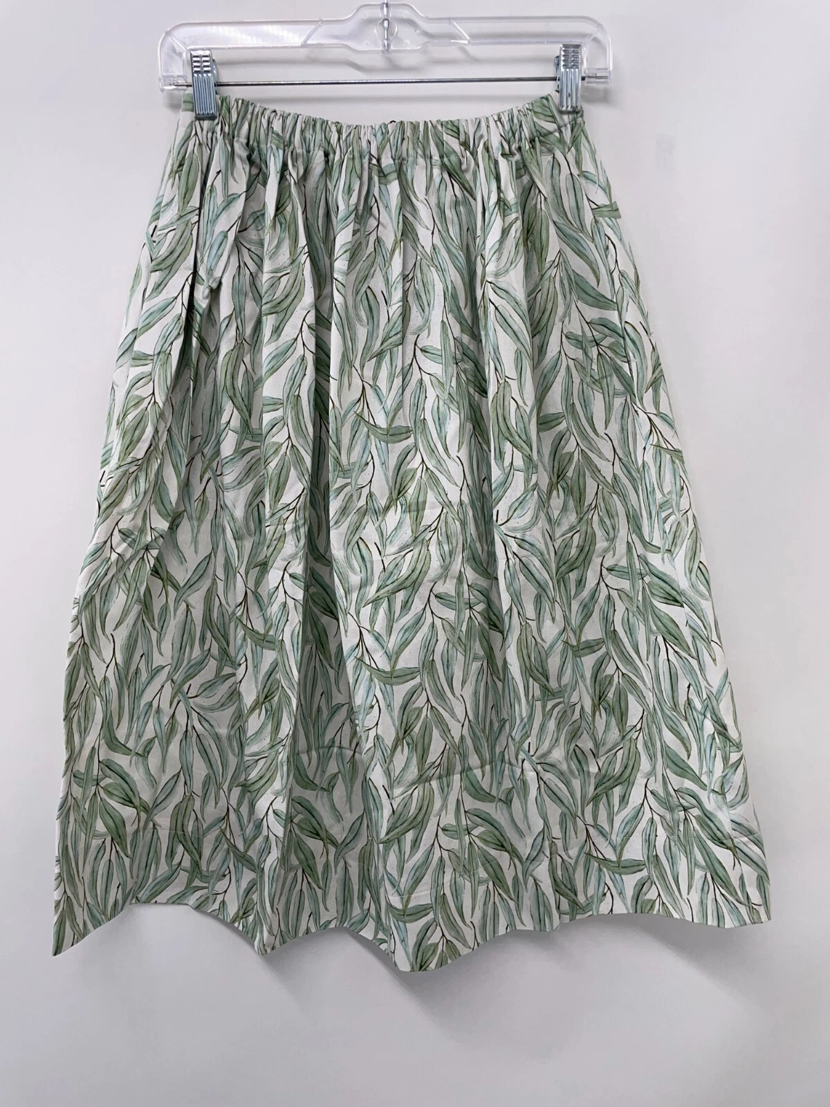 Rattamatatt Womens Green Leaf Elastic Aggie Skirt Organic Cotton Pockets S M