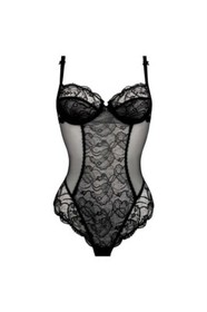 LISE CHARMEL Size 32D Black Lace FEERIE Sheer Underwired Bodysuit $279 NEW