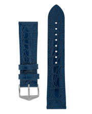 16MM Hirsch CROCOGRAIN Crocodile Embossed Leather Watch Strap in Blue Medium