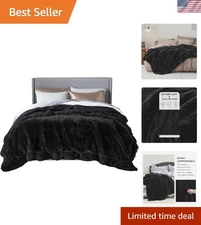 GentleSoft Luxury Black Queen Blanket 90x90 - Thick Sherpa Faux Fur Comfort