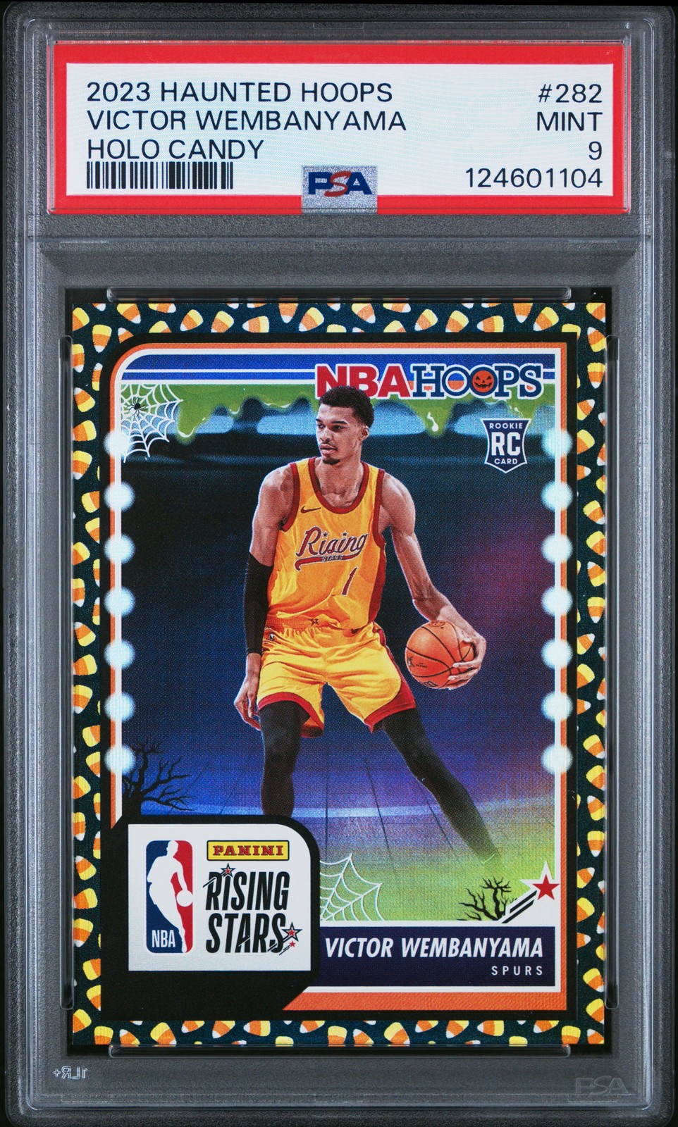2023 PANINI HAUNTED HOOPS HOLO CANDY #282 VICTOR WEMBANYAMA PSA 9