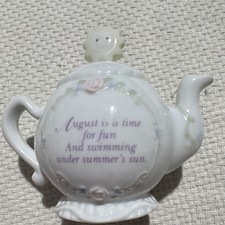 Precious Moments Enesco Mini Teapot 1993 Ceramic White/Pink Floral w/Lid 4”
