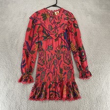 Farm Rio Dress Womens Small Red Sunset Tapestry Mini Floral Long Sleeve Ruffle